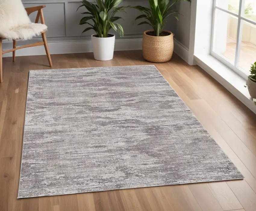 Tan and Gray Abstract Power Loom Distressed Area Rug Photo 1