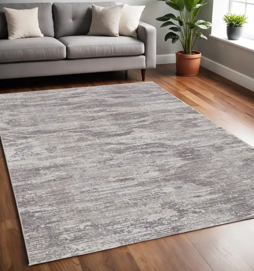 Tan and Gray Abstract Power Loom Distressed Area Rug Photo 1