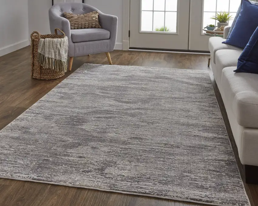 Tan Taupe And Gray Abstract Power Loom Distressed Stain Resistant Area Rug Photo 6