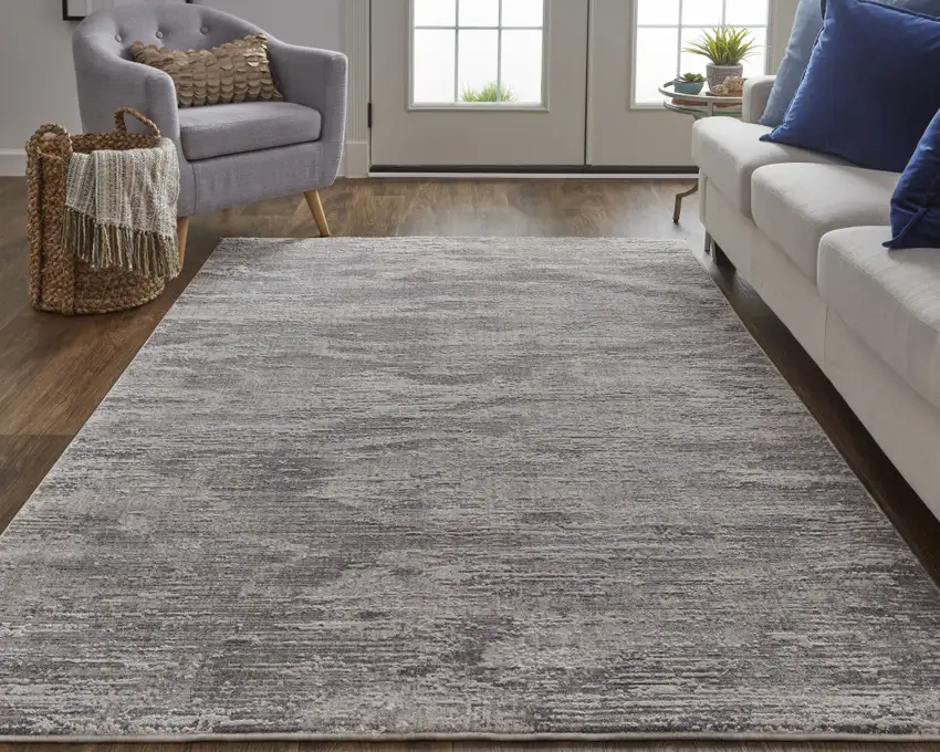 Tan Taupe And Gray Abstract Power Loom Distressed Stain Resistant Area Rug Photo 5