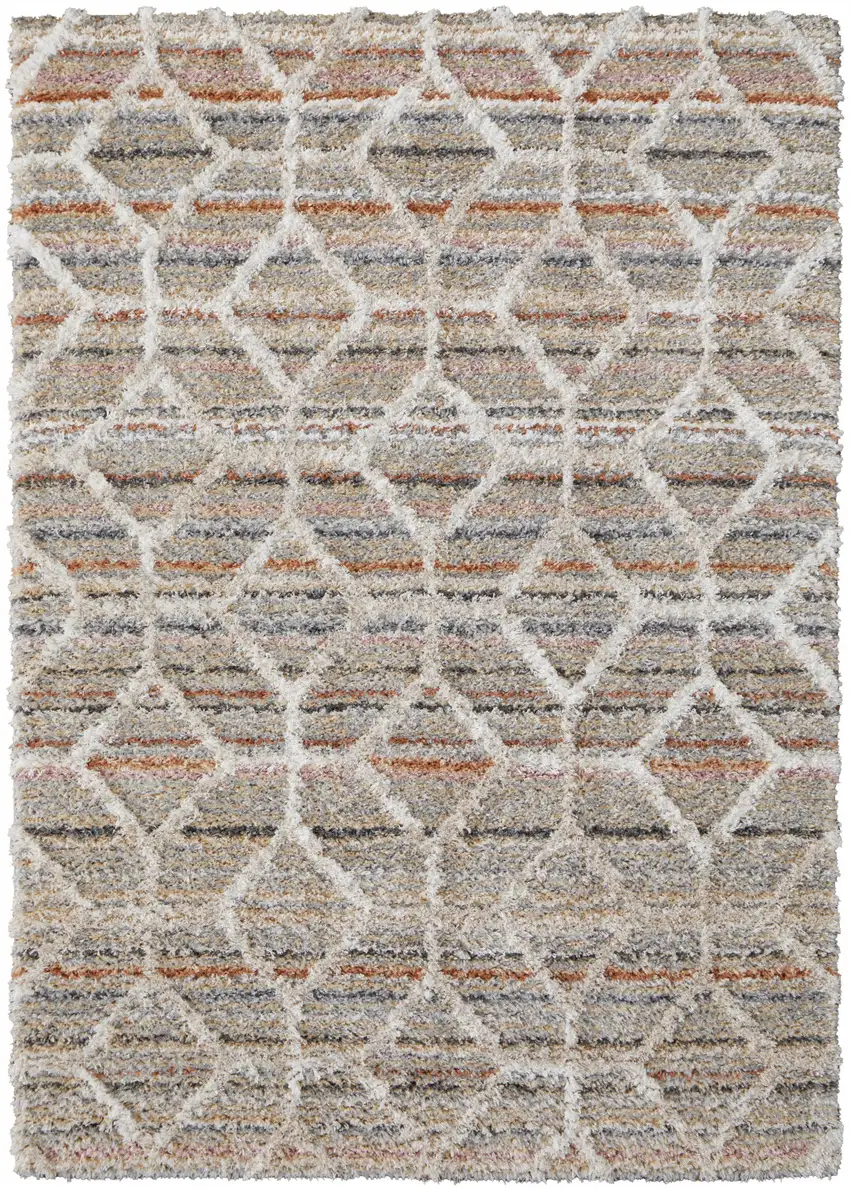 Tan Taupe And Ivory Geometric Power Loom Stain Resistant Area Rug Photo 1