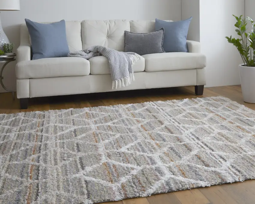 Tan Taupe And Ivory Geometric Power Loom Stain Resistant Area Rug Photo 8