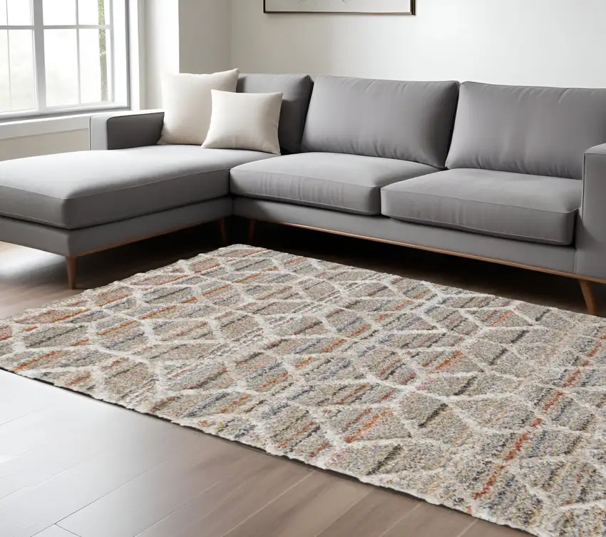 Tan and Ivory Geometric Power Loom Area Rug Photo 1