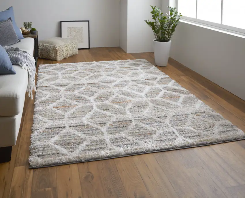 Tan Taupe And Ivory Geometric Power Loom Stain Resistant Area Rug Photo 7