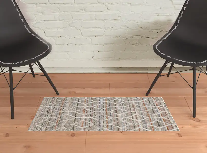 Tan Taupe And Ivory Geometric Power Loom Stain Resistant Area Rug Photo 2