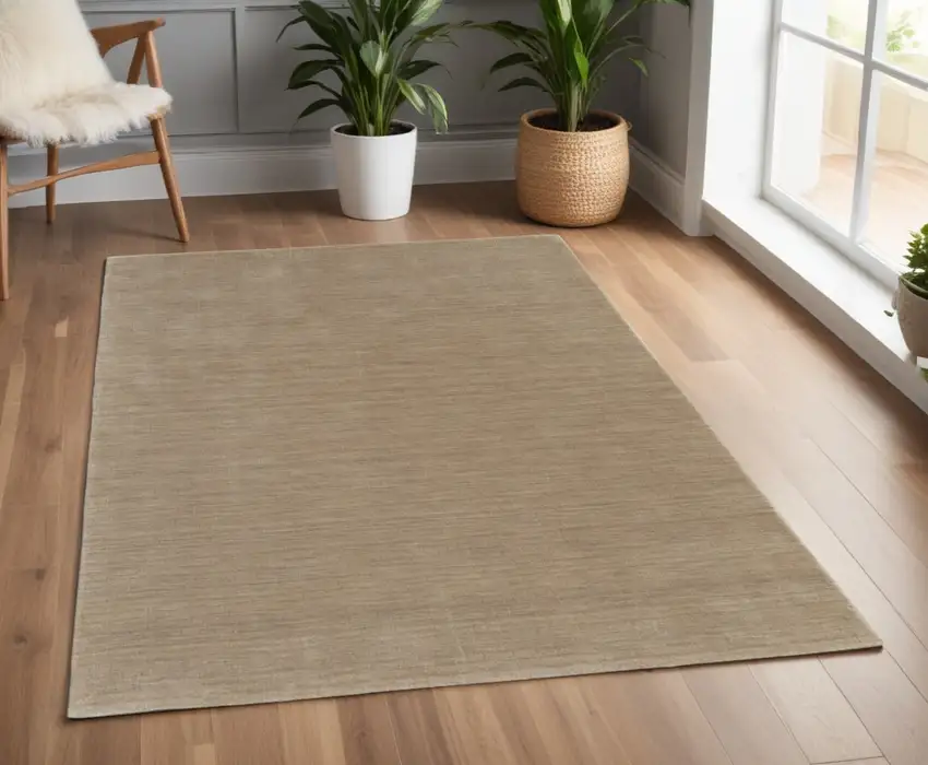 Tan Wool Hand Woven Area Rug Photo 1