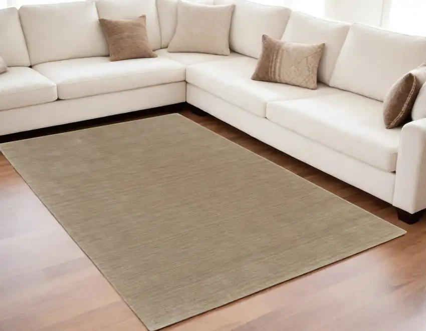 Tan Wool Hand Woven Area Rug Photo 2