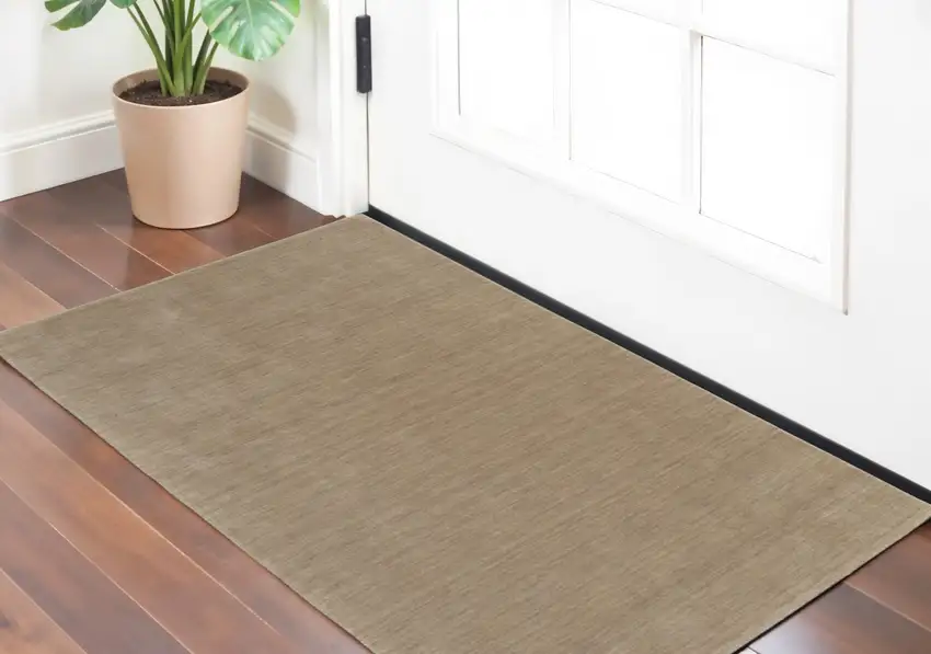 Tan Wool Hand Woven Area Rug Photo 1