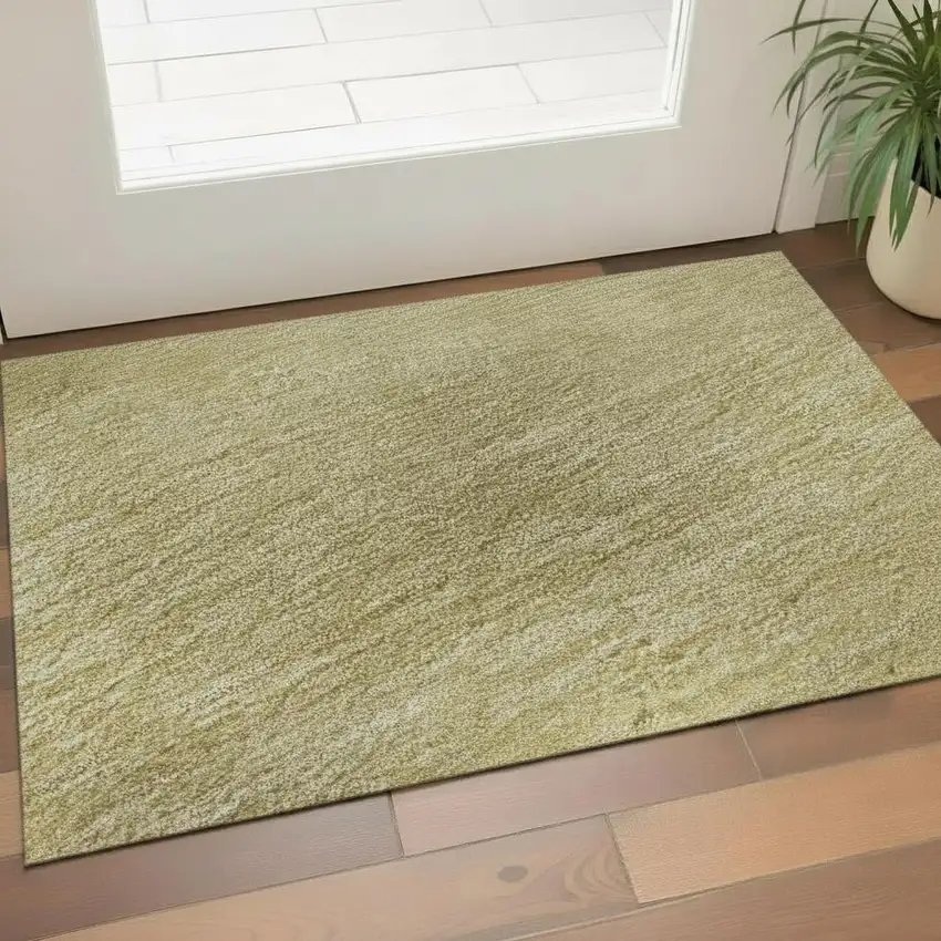 Tan Yellow And Beige Striped Washable Area Rug With UV Protection Photo 2