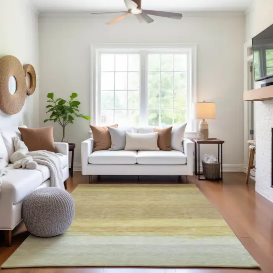 Tan Yellow And Beige Striped Washable Area Rug With UV Protection Photo 3