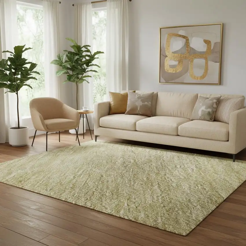 Tan Yellow And Beige Striped Washable Area Rug With UV Protection Photo 2