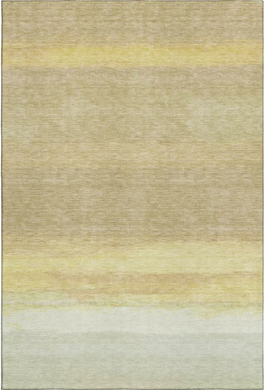 Tan Yellow And Beige Striped Washable Area Rug With UV Protection Photo 4