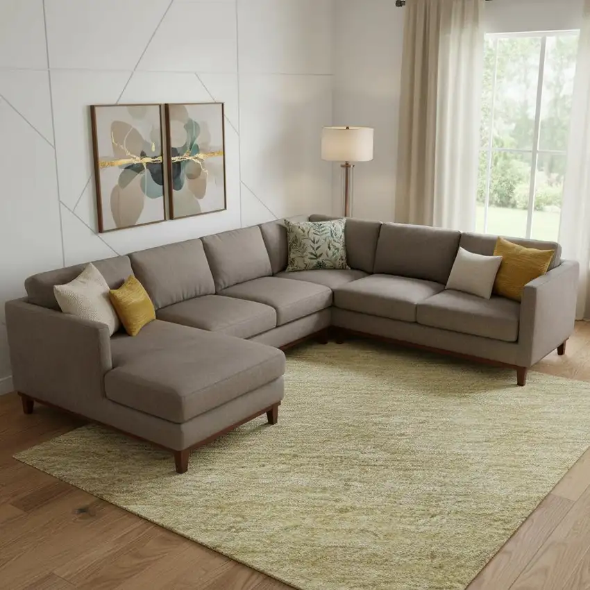 Tan Yellow And Beige Striped Washable Area Rug With UV Protection Photo 2