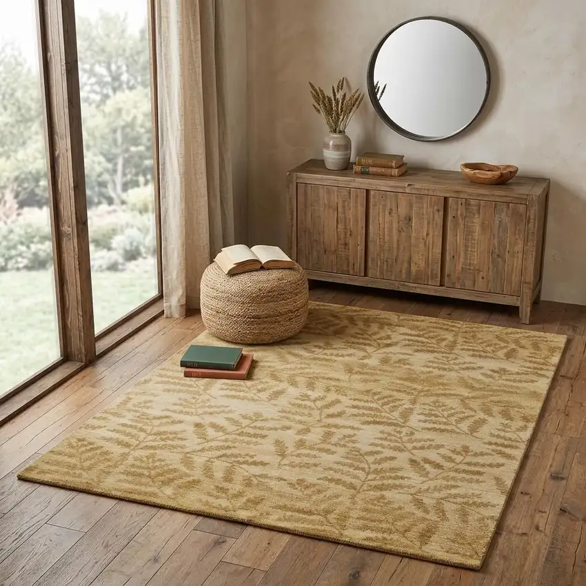 Tan Yellow And Orange Wool Floral Hand Knotted Area Rug Photo 1