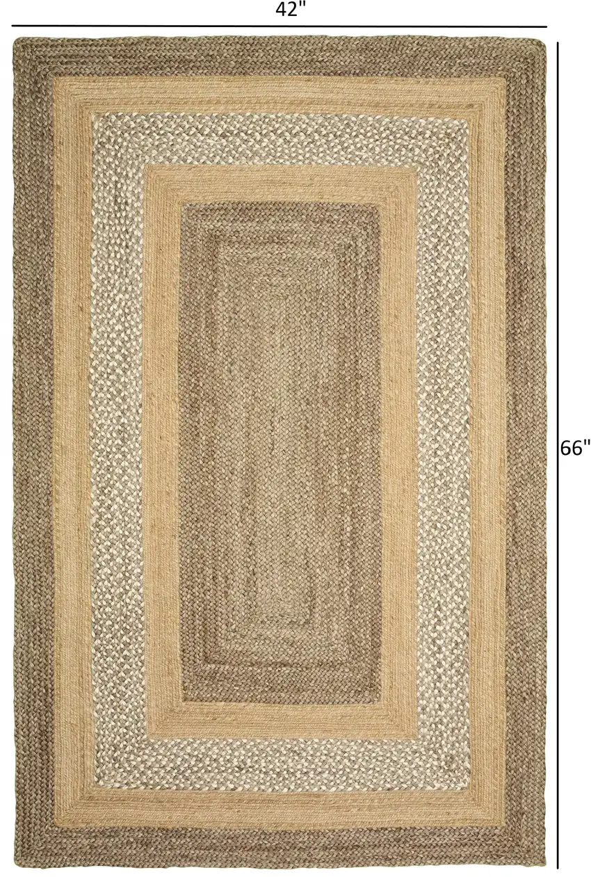 Tan and Beige Bordered Area Rug Photo 2