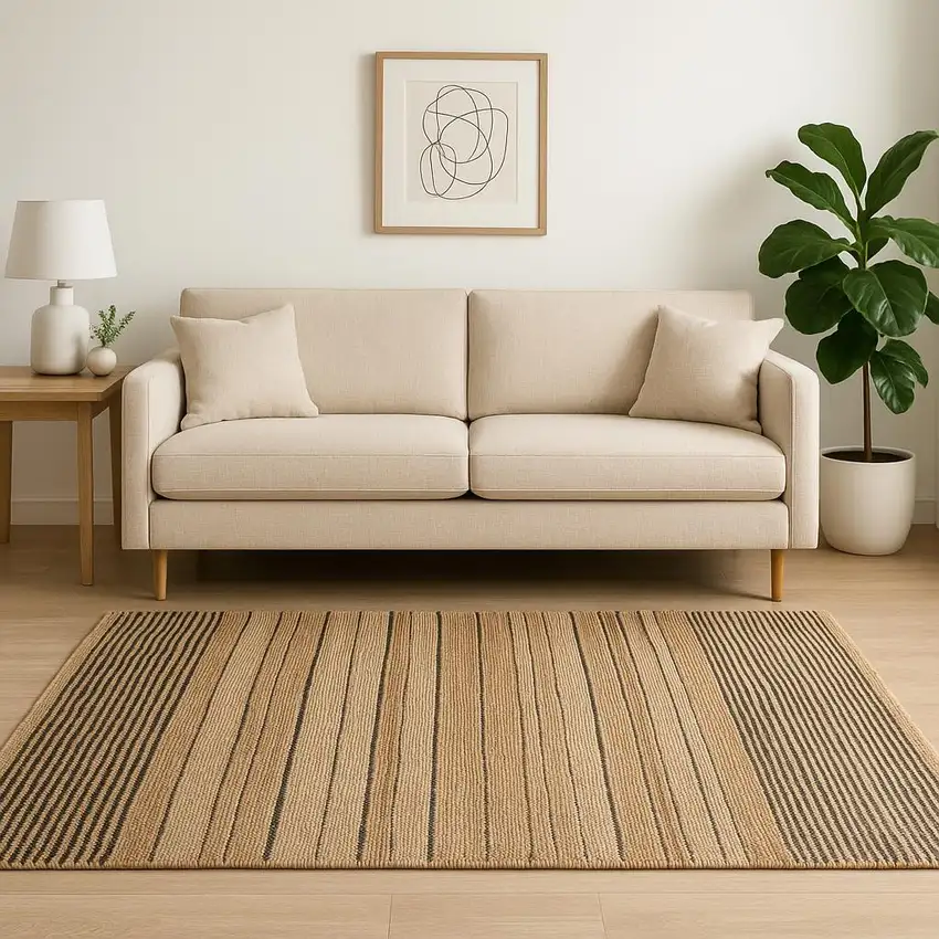 Tan And Black Jute Flatweave Handmade Area Rug Photo 1