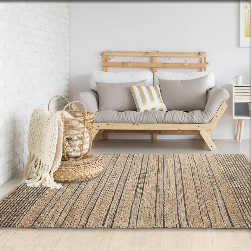 Tan and Black Eclectic Striped Area Rug Photo 7