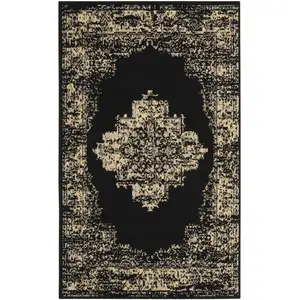 Photo of Tan and Black Medallion Distressed Non Skid Area Rug