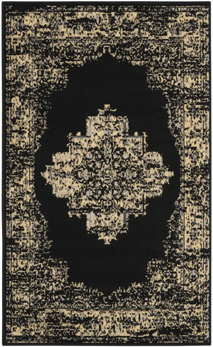 Tan and Black Medallion Distressed Non Skid Area Rug Photo 2