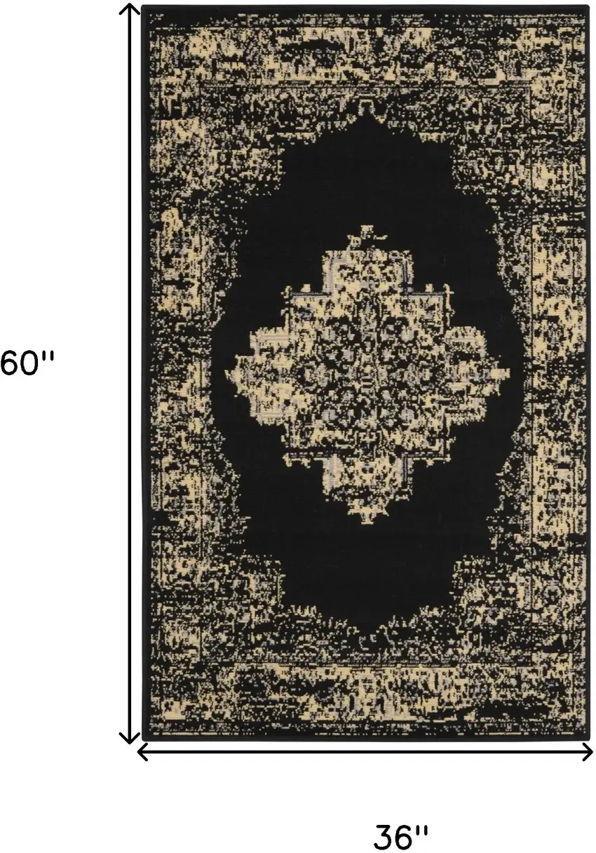 Tan and Black Medallion Distressed Non Skid Area Rug Photo 3