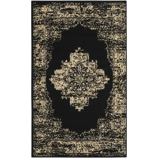 Tan and Black Medallion Distressed Non Skid Area Rug Photo 9