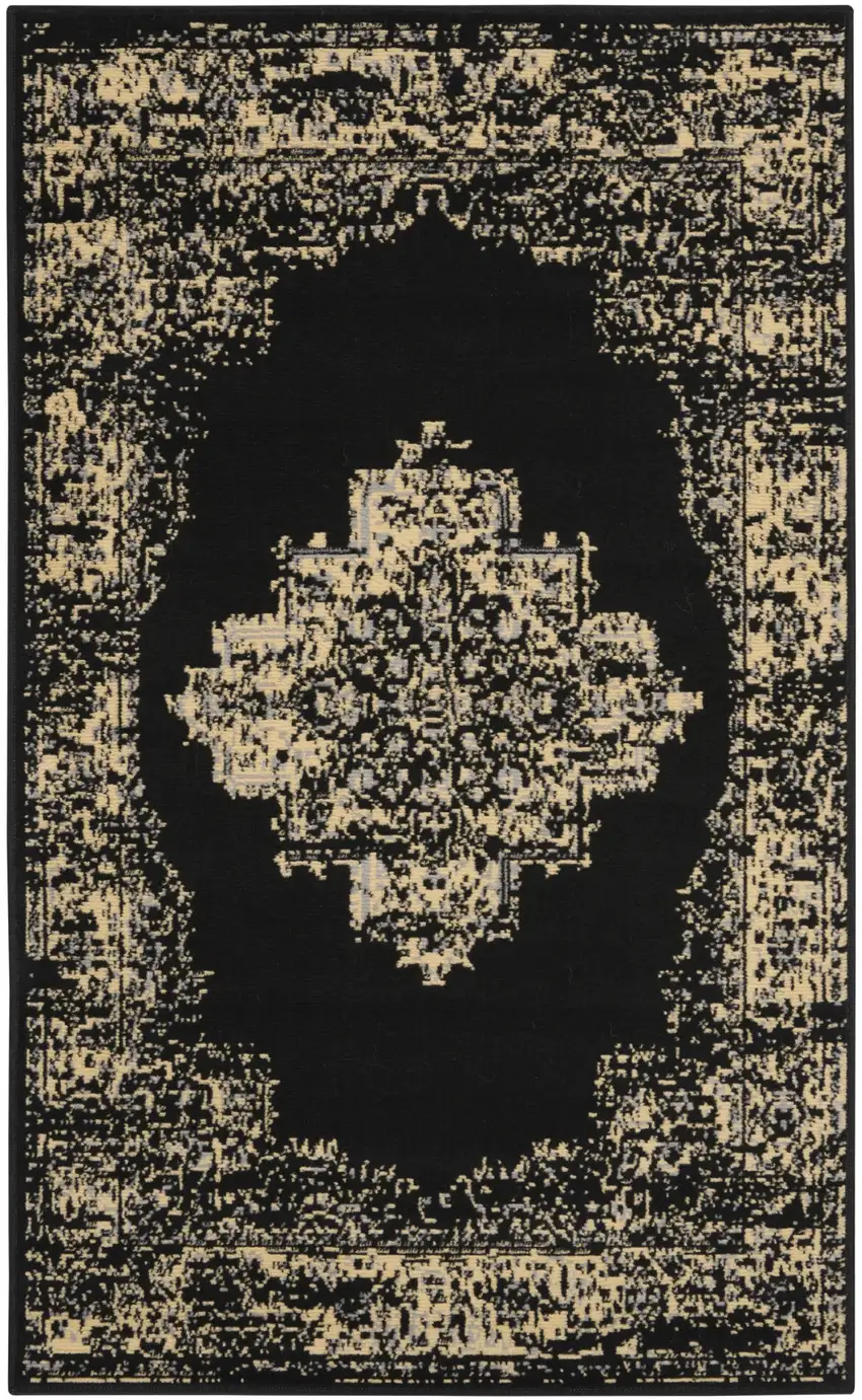 Tan and Black Medallion Distressed Non Skid Area Rug Photo 9