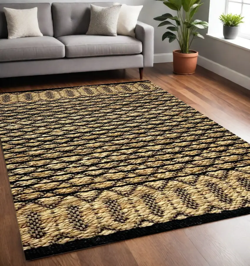 Tan and Black Hand Woven Area Rug Photo 1