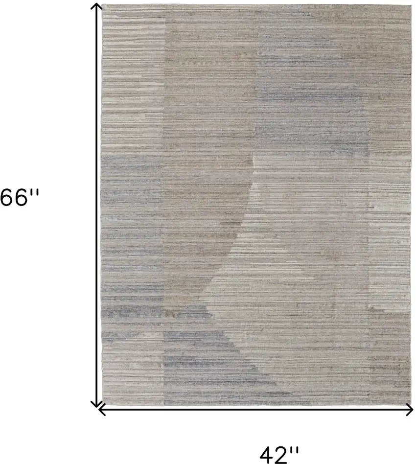 Tan and Blue Abstract Hand Woven Worn Faded Area Rug Photo 3