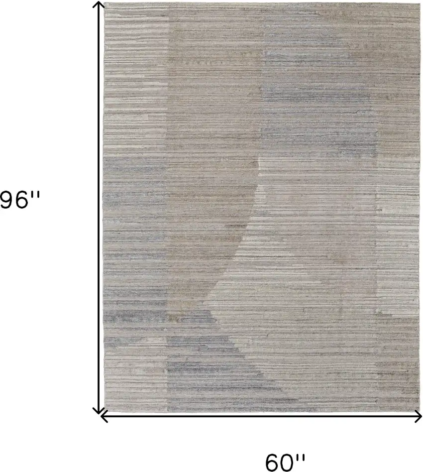 Tan and Blue Abstract Hand Woven Worn Faded Area Rug Photo 3