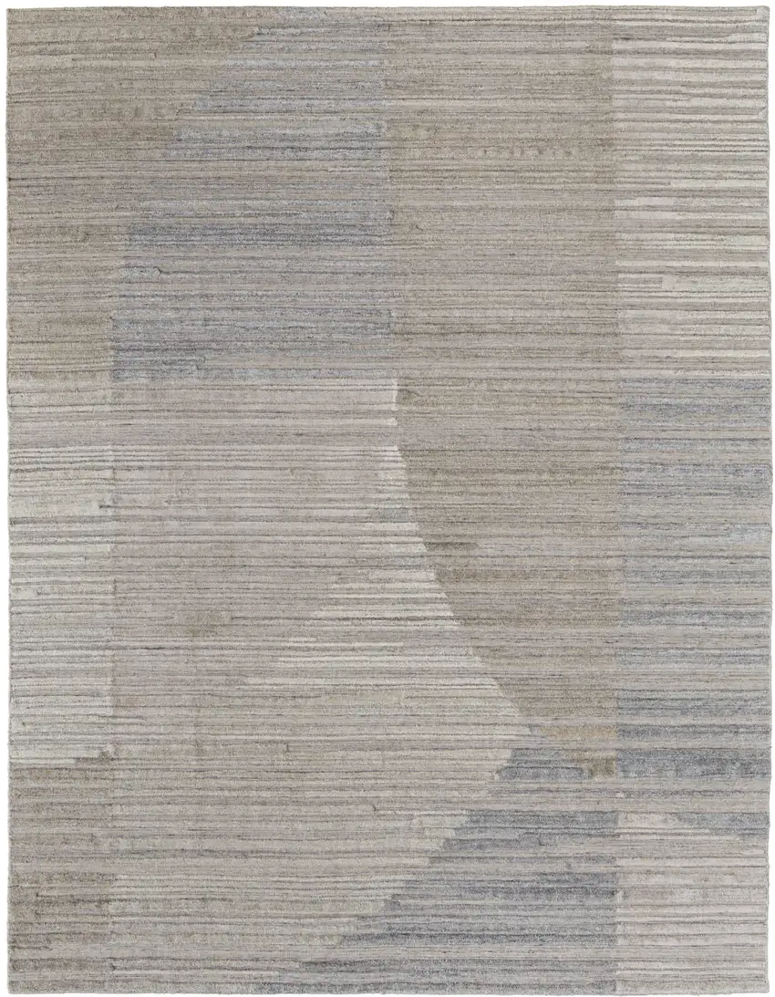 Tan and Blue Abstract Hand Woven Worn Faded Area Rug Photo 6