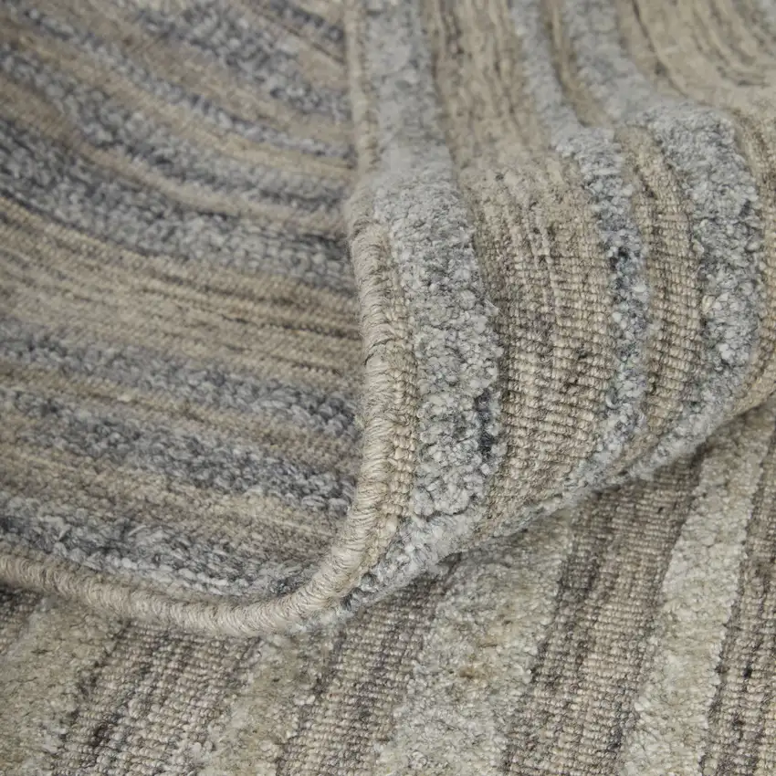 Tan and Blue Abstract Hand Woven Worn Faded Area Rug Photo 9