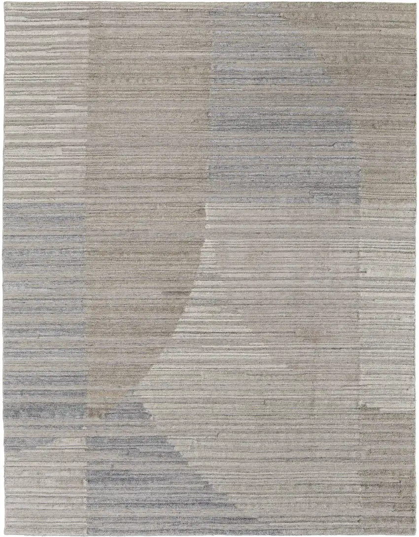Tan and Blue Abstract Hand Woven Worn Faded Area Rug Photo 2