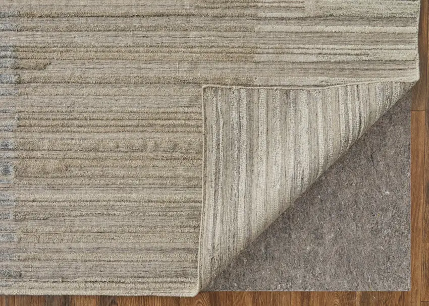 Tan and Blue Abstract Hand Woven Worn Faded Area Rug Photo 4