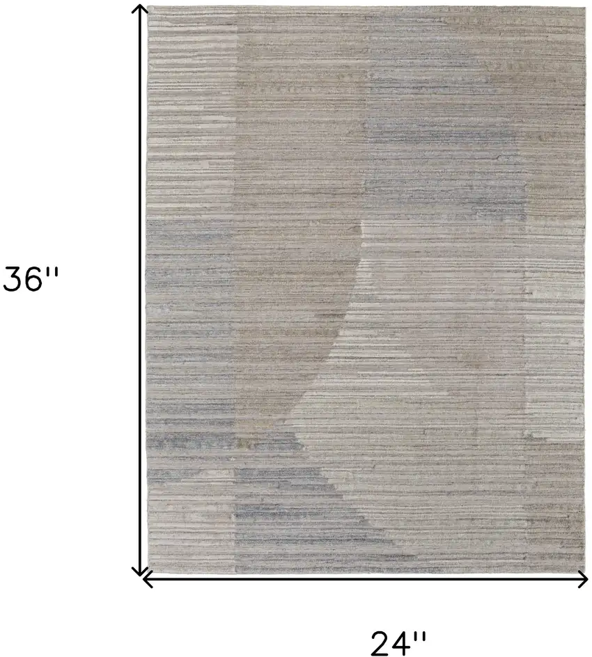 Tan and Blue Abstract Hand Woven Worn Faded Area Rug Photo 3