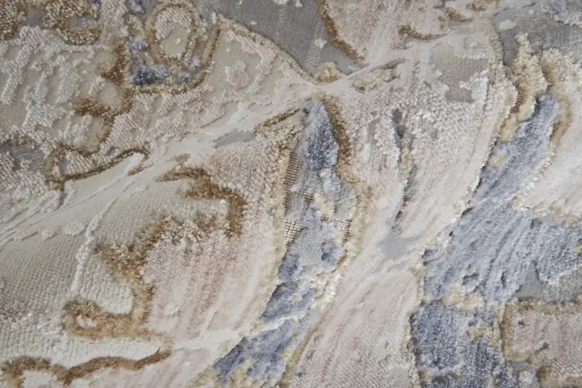 Tan and Blue Abstract Power Loom Worn Faded Area Rug Photo 4