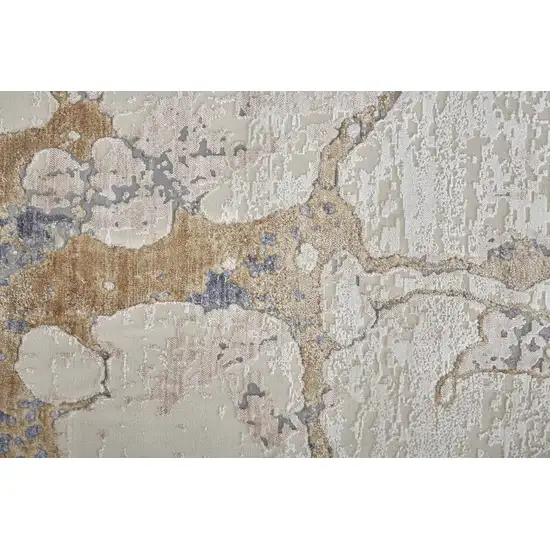 Tan and Blue Abstract Power Loom Worn Faded Area Rug Photo 7