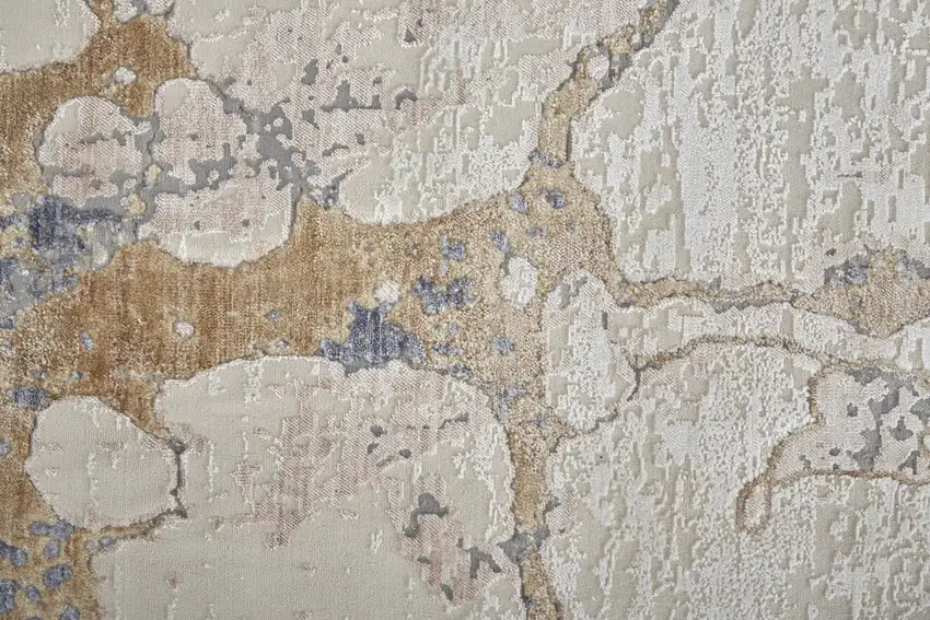 Tan and Blue Abstract Power Loom Worn Faded Area Rug Photo 7