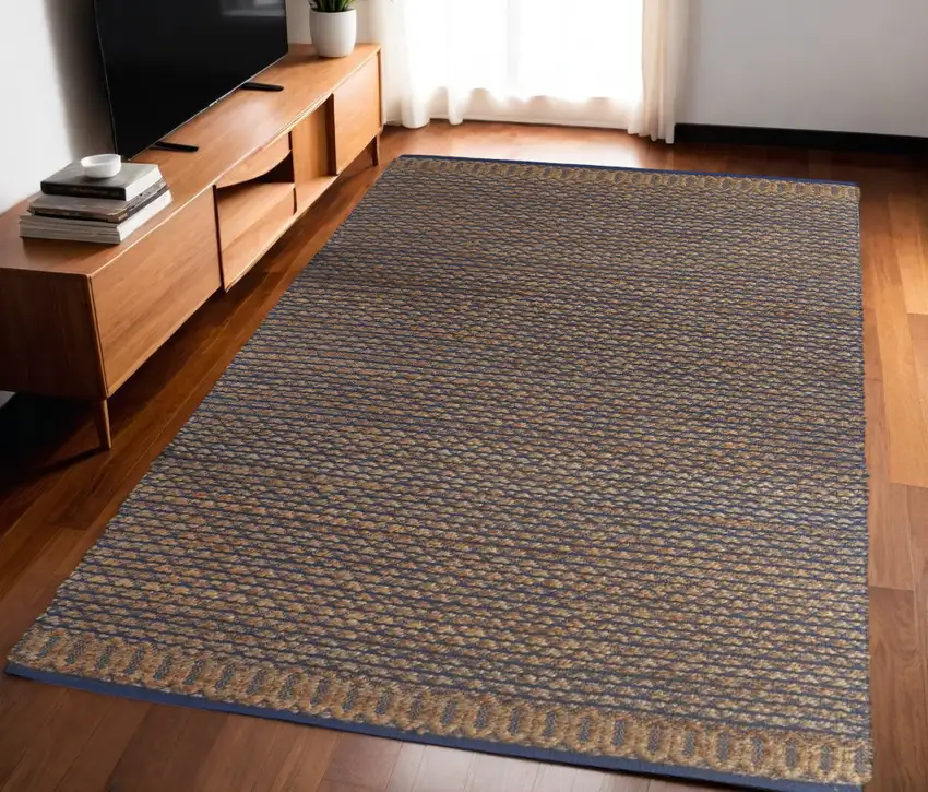 Tan and Blue Detailed Lattice Area Rug Photo 1
