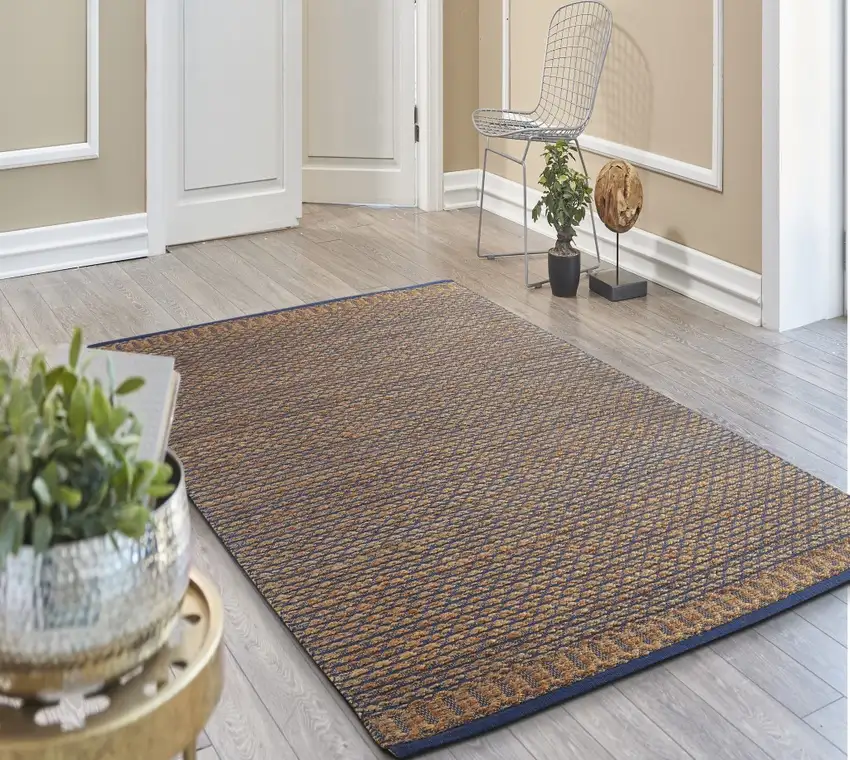 Tan and Blue Detailed Lattice Area Rug Photo 8