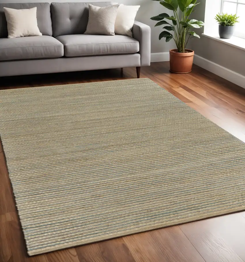 Tan and Blue Undertone Striated Area Rug Photo 1
