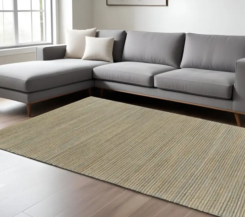 Tan and Blue Undertone Striated Area Rug Photo 1