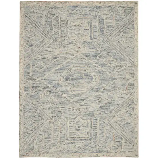 Tan and Blue Wool Geometric Area Rug Photo 1