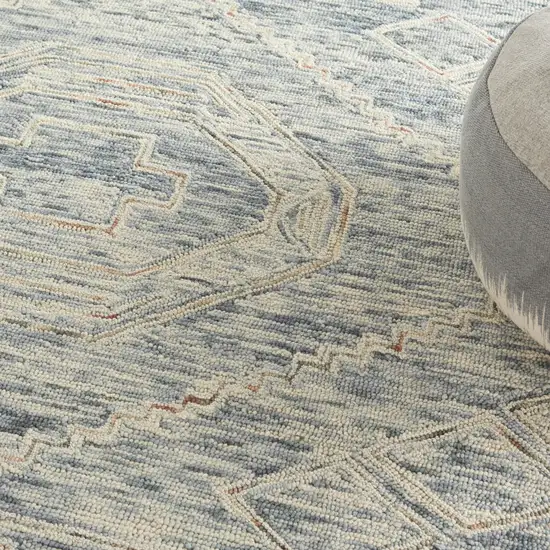 Tan and Blue Wool Geometric Area Rug Photo 7