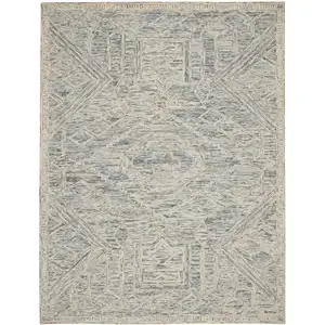 Photo of Tan and Blue Wool Geometric Area Rug
