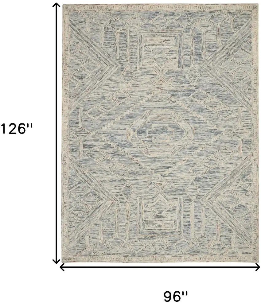 Tan and Blue Wool Geometric Area Rug Photo 3