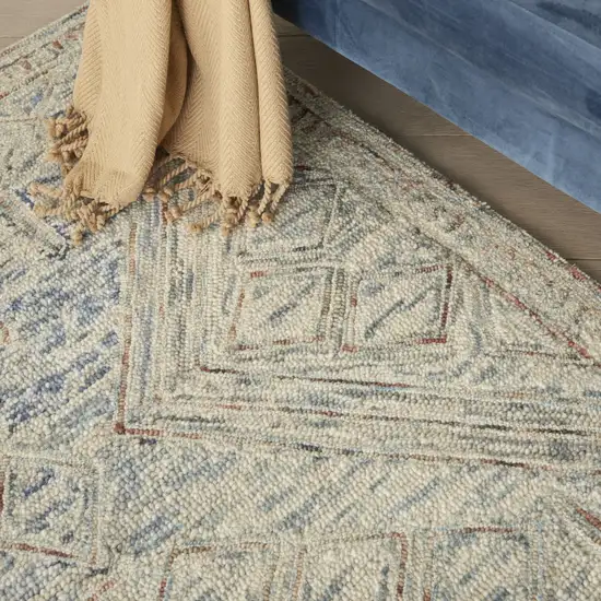 Tan and Blue Wool Geometric Area Rug Photo 4