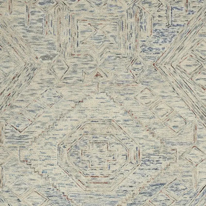 Tan and Blue Wool Geometric Area Rug Photo 8