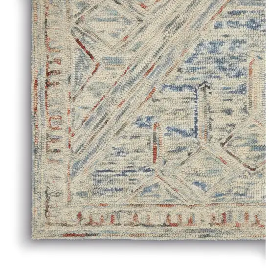 Tan and Blue Wool Geometric Area Rug Photo 7