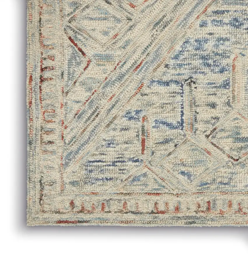 Tan and Blue Wool Geometric Area Rug Photo 7