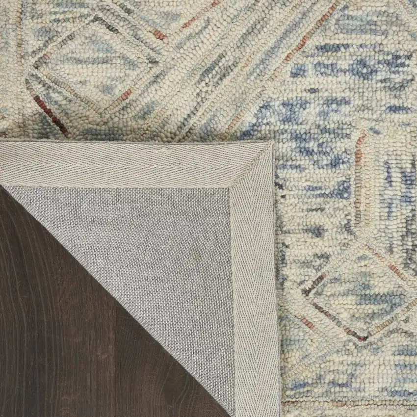 Tan and Blue Wool Geometric Area Rug Photo 8